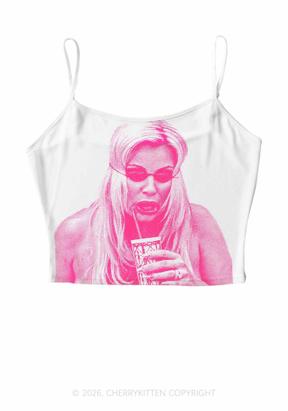 Pink Pixel JC On White Y2K Mesh Cami Tank Cherrykitten