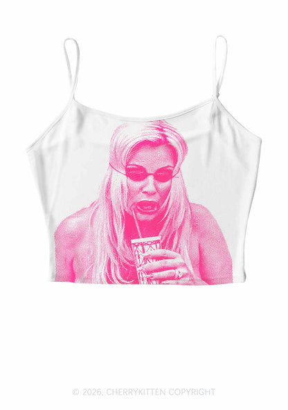 Pink Pixel JC On White Y2K Mesh Cami Tank Cherrykitten
