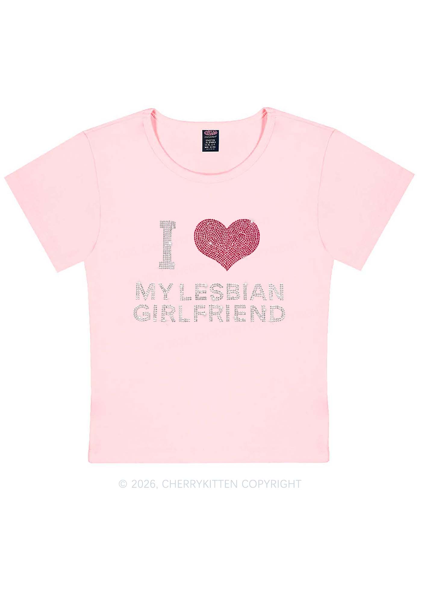 Rhinestone I Love My Lesbian GF Pride Y2K Baby Tee Cherrykitten