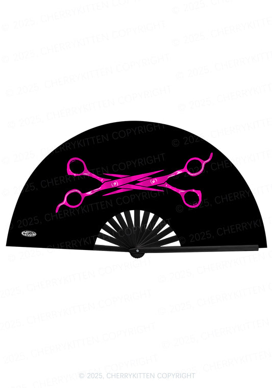 Pink Scissors Pride Y2K Rave Hand Fan Cherrykitten