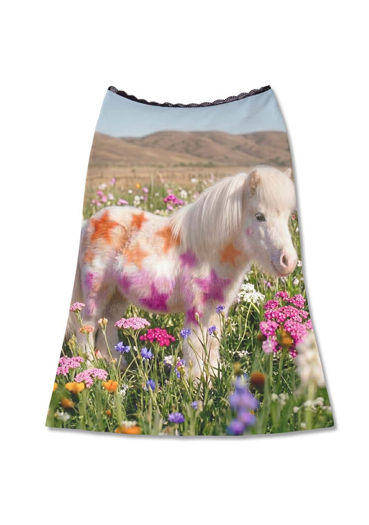 Lesbian Stars Pony Pride Y2K Print Midi Skirt Cherrykitten