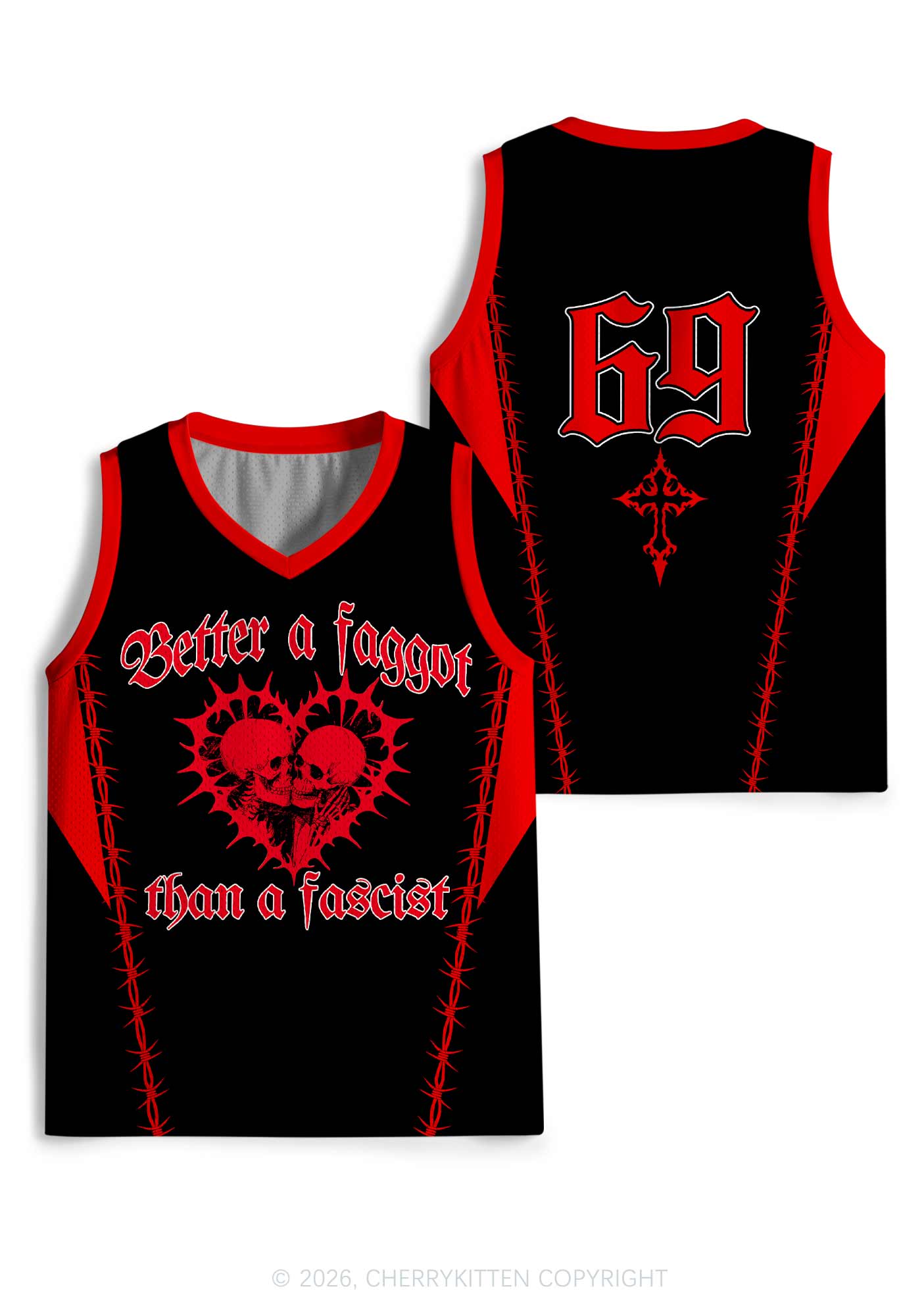 Red Better A Faggot Than A Fascist Pride Y2K Sport Jersey Tank Cherrykitten
