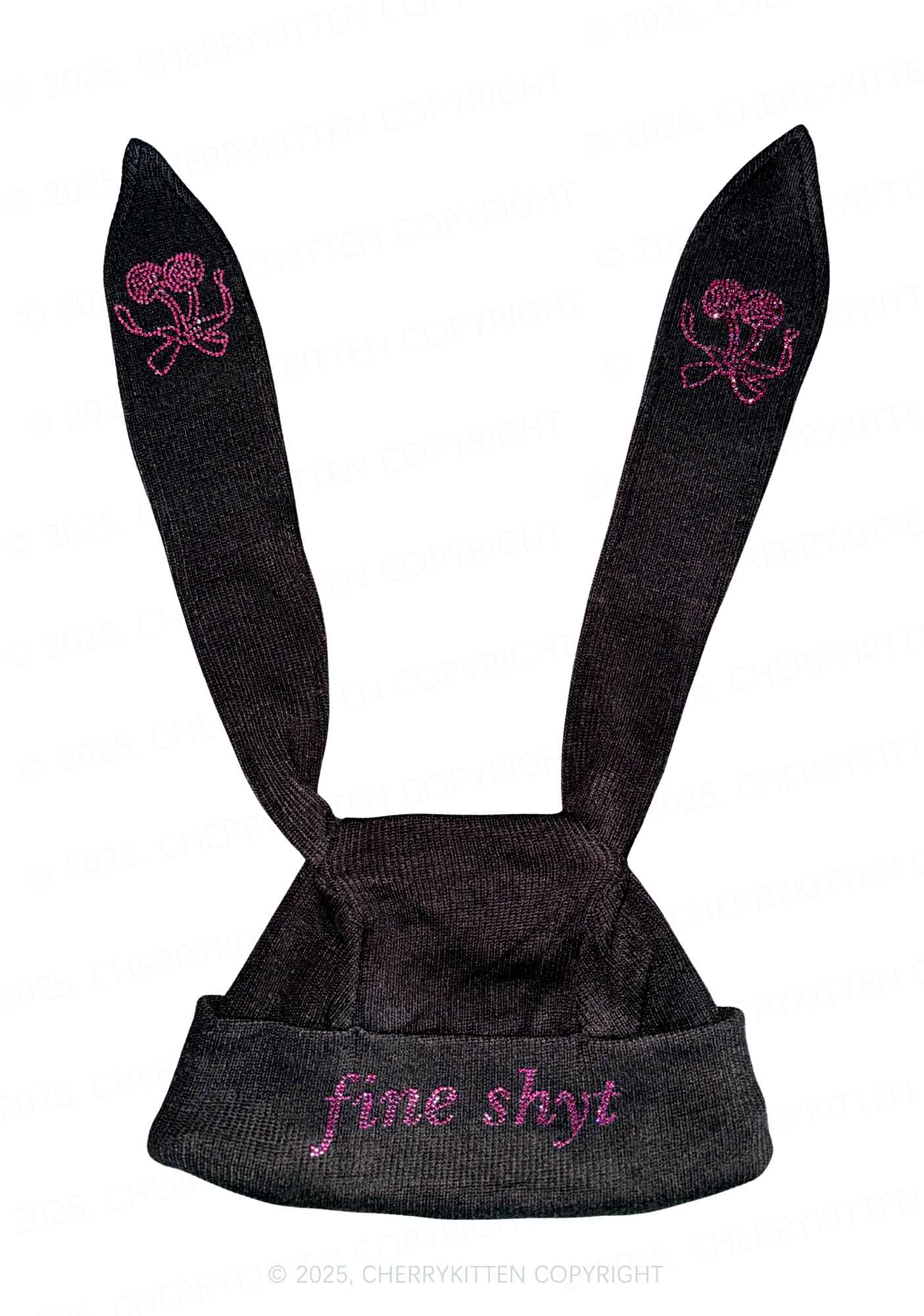 Rhinestone Fine Shyt Y2K Bunny Ear Knitted Hat Cherrykitten