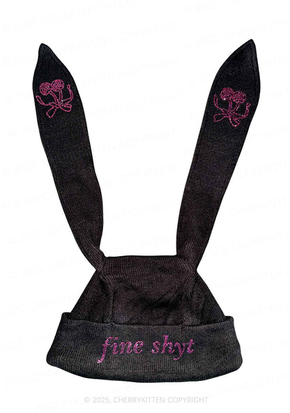 Rhinestone Fine Shyt Y2K Bunny Ear Knitted Hat Cherrykitten