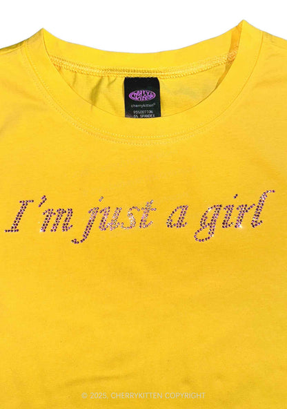 Rhinestone Just A Girl Y2K Baby Tee Cherrykitten