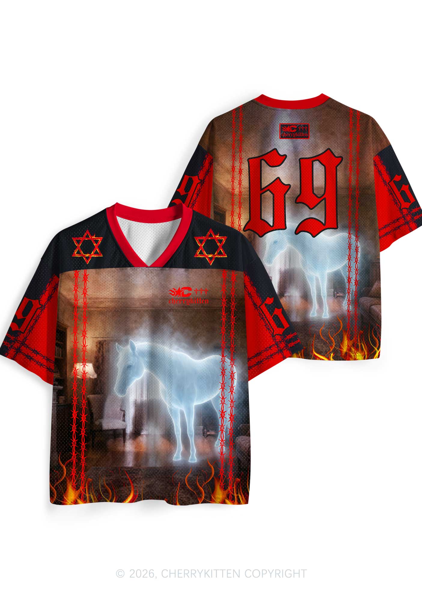 Halloween Glowing Spectral Horse Y2K Sport Jersey Shirts Cherrykitten