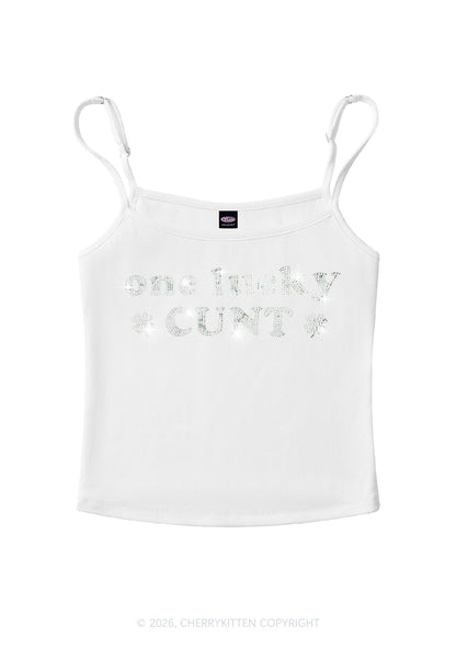 Rhinestone One Lucky Cxxt St Patricks Y2K Spaghetti Strap Cami Cherrykitten