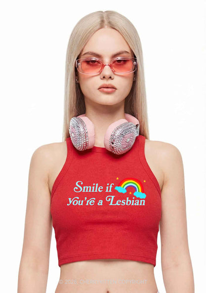 Smile If You Are Lesbian Pride Y2K Crop Tank Top Cherrykitten