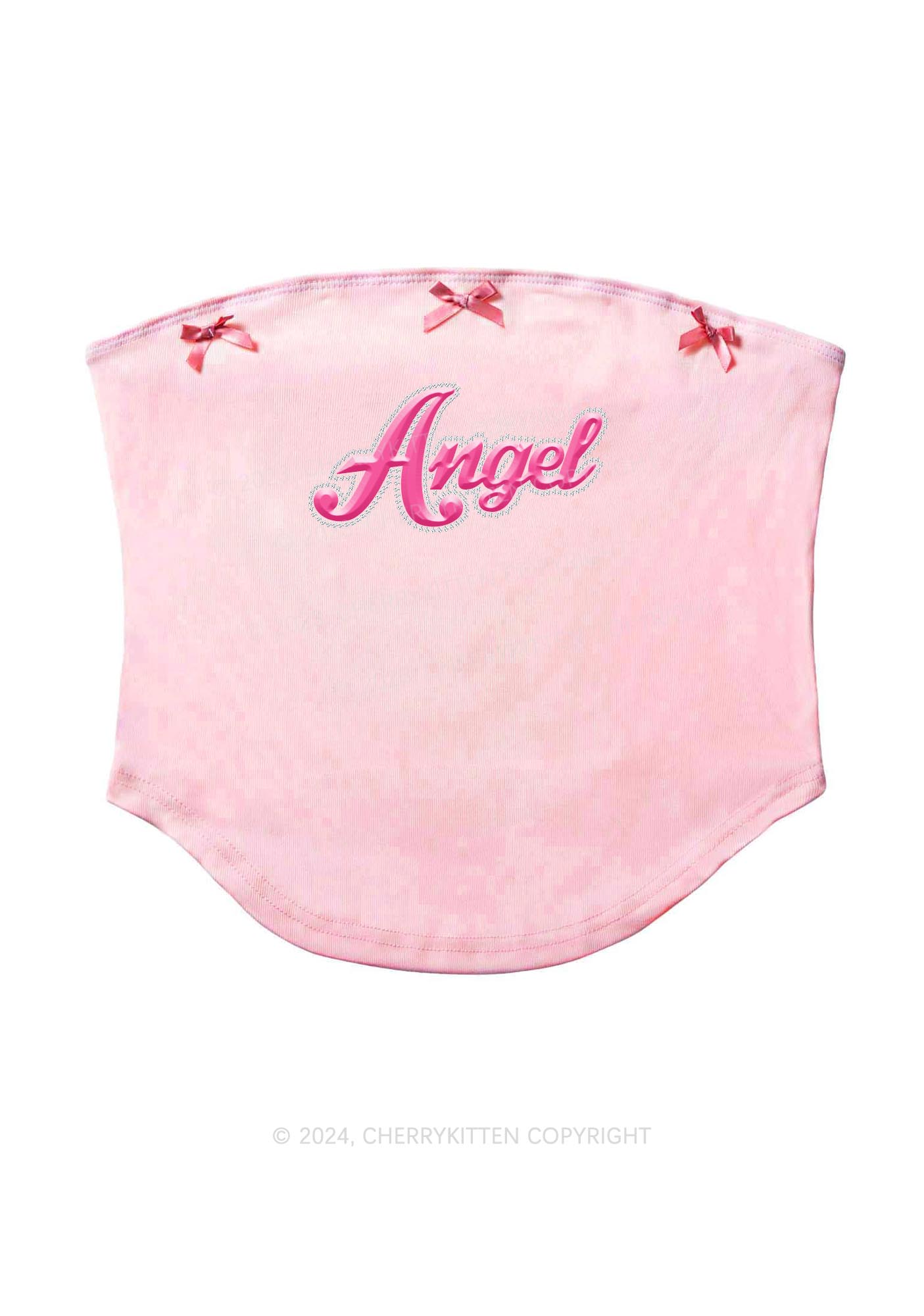 Angel Y2K Pink Bow Tie Tube Top Cherrykitten