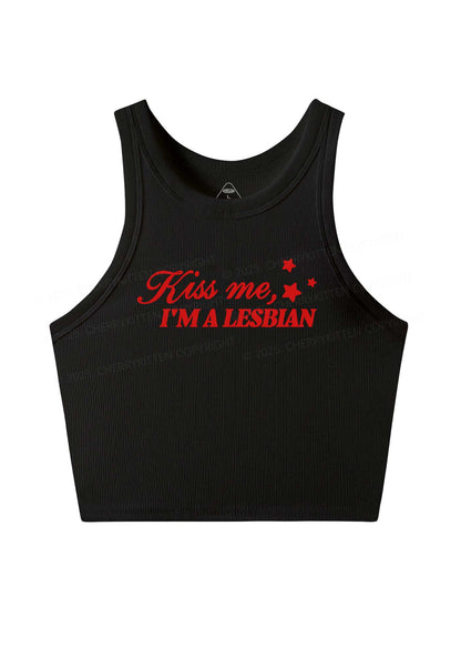 Kiss Me Im Lesbian Pride Y2K Crop Tank Top Cherrykitten