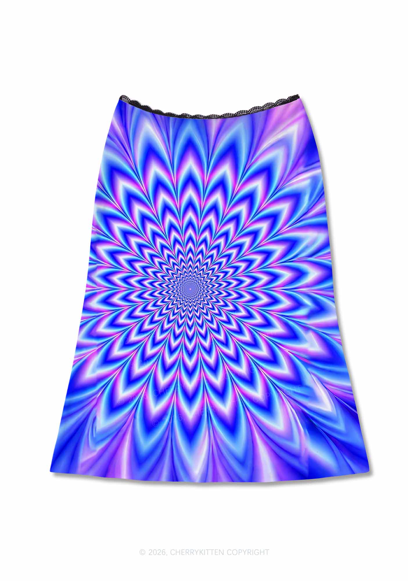 Blue Vortex Optical Illusion Y2K Print Midi Skirt Cherrykitten