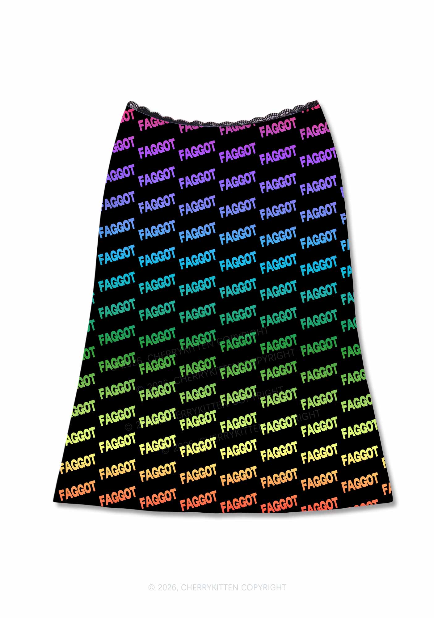 Neon Rainbow Faggot Pride Y2K Print Midi Skirt Cherrykitten