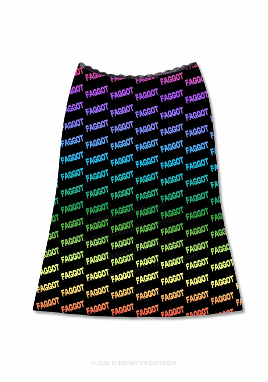 Neon Rainbow Faggot Pride Y2K Print Midi Skirt Cherrykitten