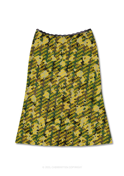 Wild Camouflage Feral Y2K Print Midi Skirt Cherrykitten