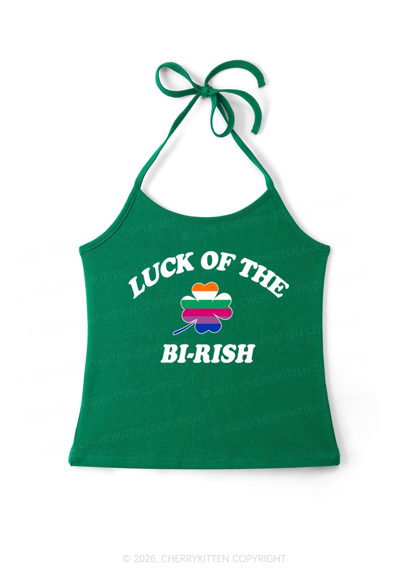 Luck Of The Bi Rish St Patricks Y2K Halter Neck Cami Cherrykitten