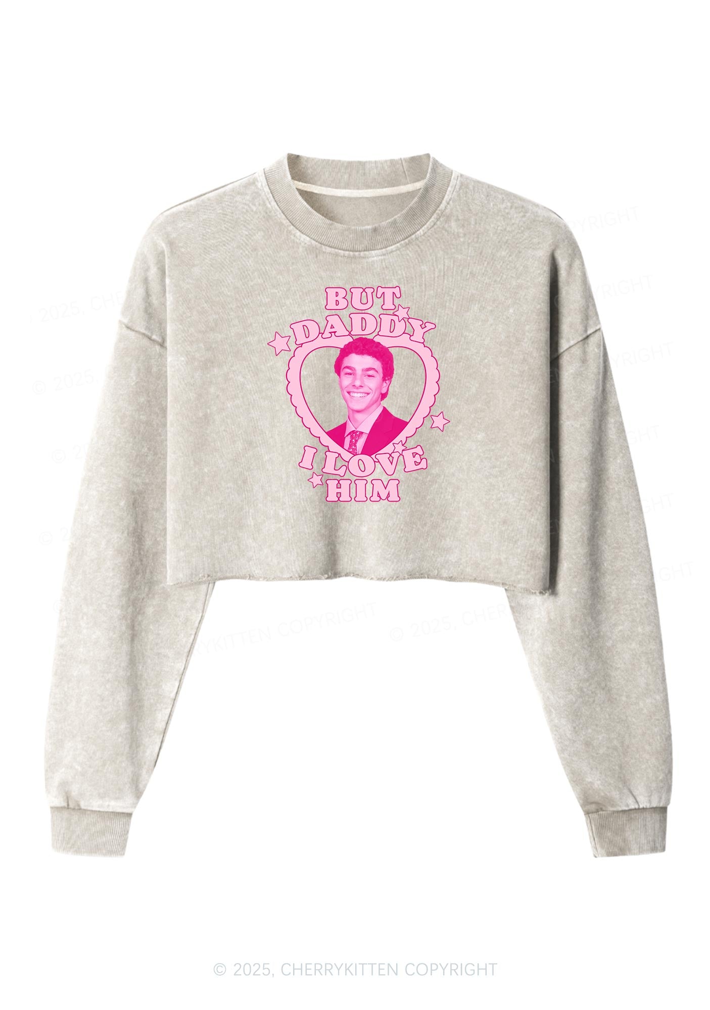 Daddy I Love Him Luigi Y2K Crop Washed Sweatshirts Cherrykitten