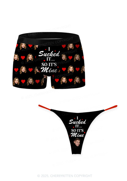 Custom Face I Sucked It Valentine's Day Y2K Print Couples Boxer Thong Set Cherrykitten