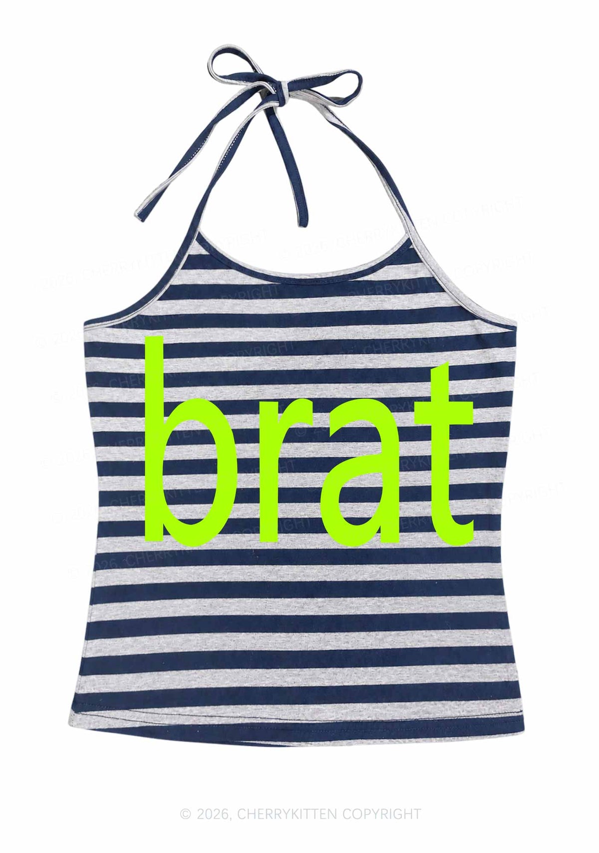 Green Brat Y2K Navy Grey Striped Halter Neck Cami Cherrykitten