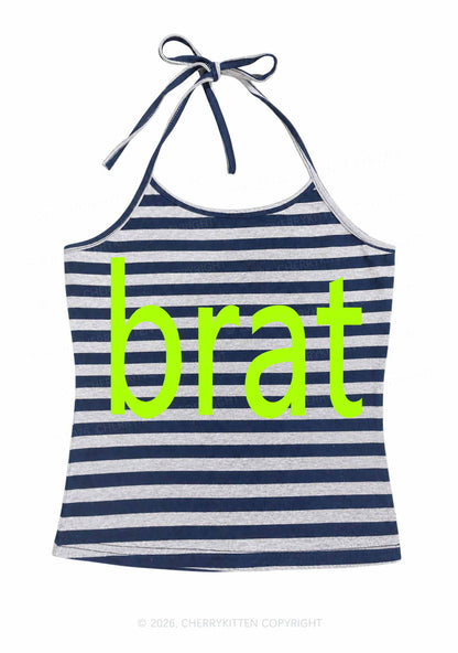 Green Brat Y2K Navy Grey Striped Halter Neck Cami Cherrykitten