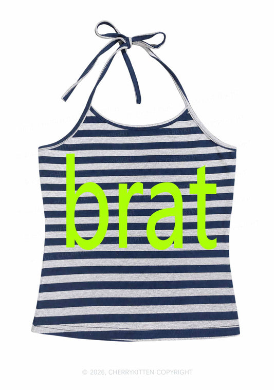 Green Brat Y2K Navy Grey Striped Halter Neck Cami Cherrykitten