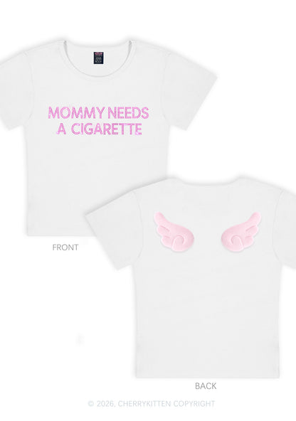 Rhinestone Mommy Needs Cigarette Y2K Goth Angel Wings Baby Tee Cherrykitten