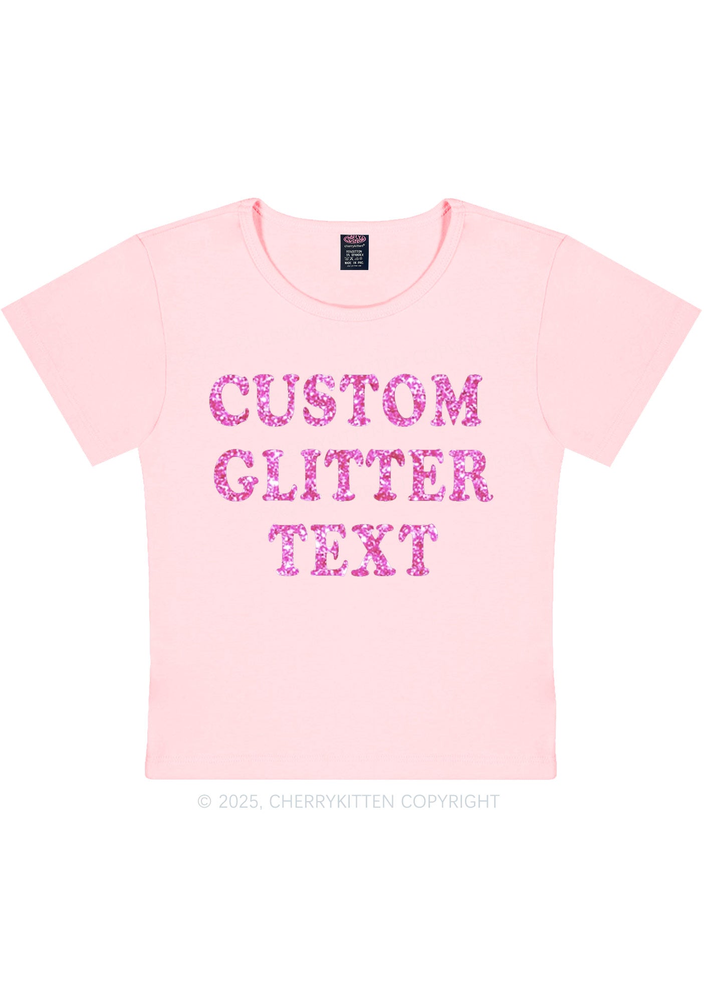 Custom Text Glitter Y2K Baby Tee Cherrykitten