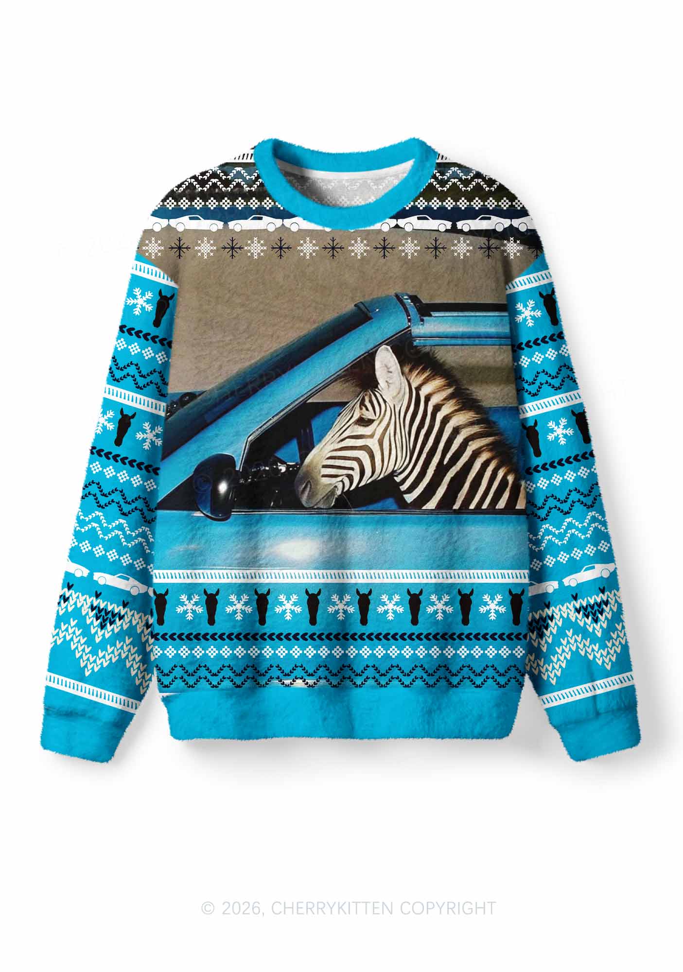 Zebra Driver Y2K Christmas Knit Sweatshirt Cherrykitten