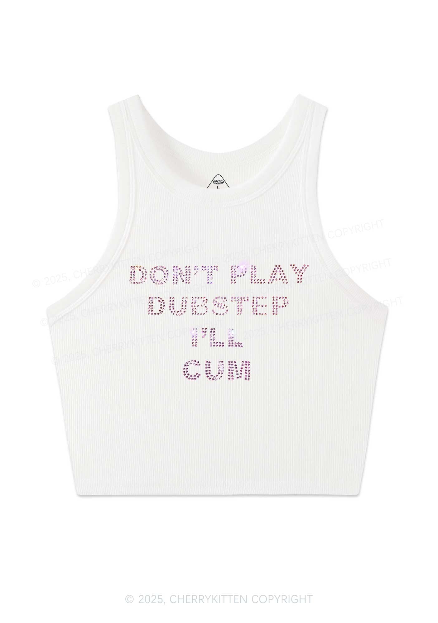 Rhinestone Dont Play Dubstep Y2K Crop Tank Top Cherrykitten