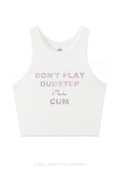 Rhinestone Dont Play Dubstep Y2K Crop Tank Top Cherrykitten