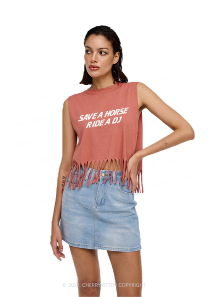 Save Horse Ride DJ Y2K Fringe Tank Top Cherrykitten