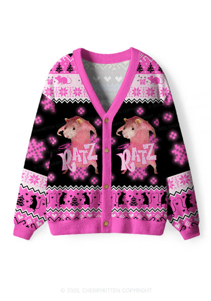 Hot Pink Ratz Y2K Christmas Cardigan Knit Sweatshirt Cherrykitten