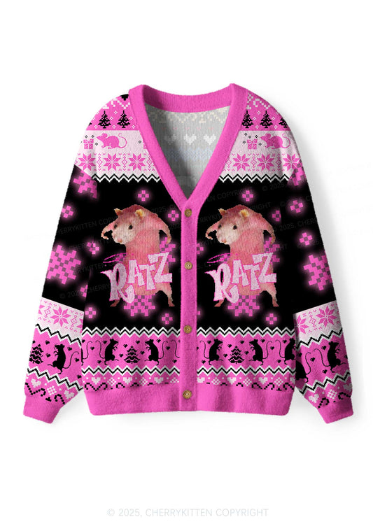 Hot Pink Ratz Y2K Christmas Cardigan Knit Sweatshirt Cherrykitten