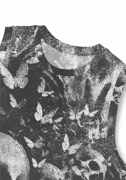 Halloween Gothic Skull Y2K Mesh Muscle Tank Cherrykitten