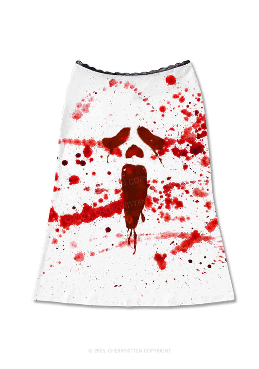 Halloween Bloody Ghost Y2K Print Midi Skirt Cherrykitten