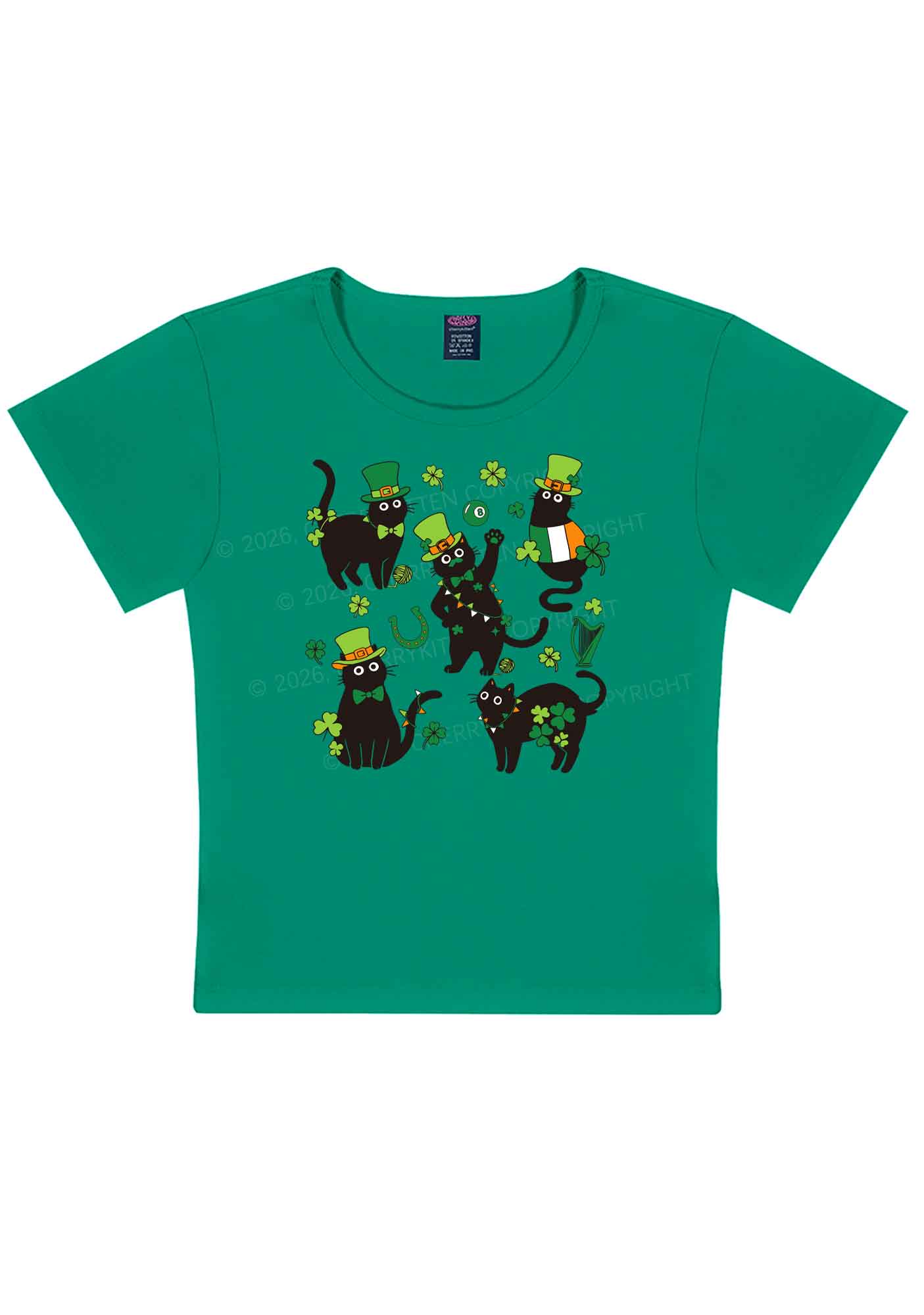 Shamrock Dancing Cats St Patricks Y2K Baby Tee Cherrykitten