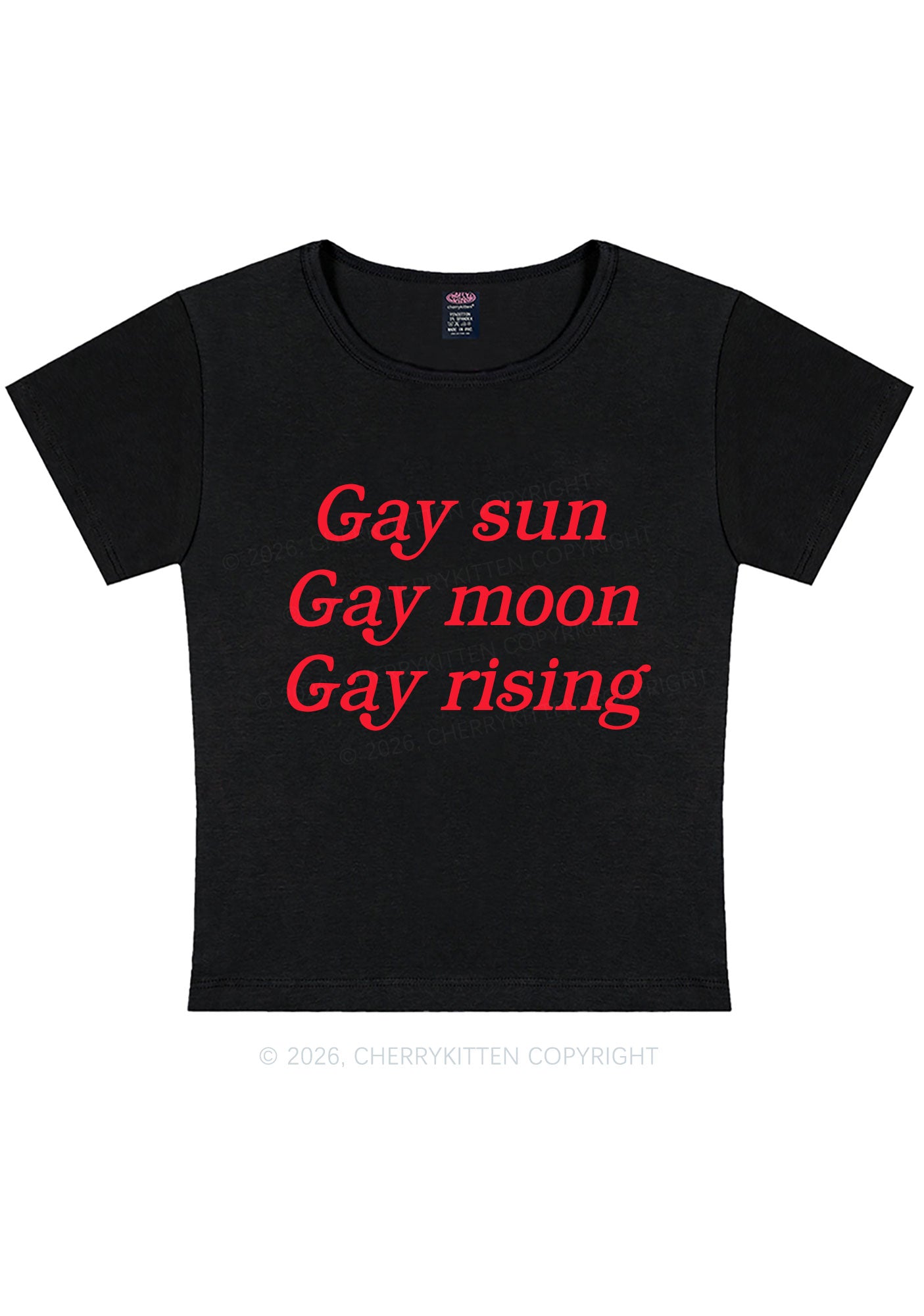 Gay Sun Moon Rising Pride Y2K Baby Tee Cherrykitten