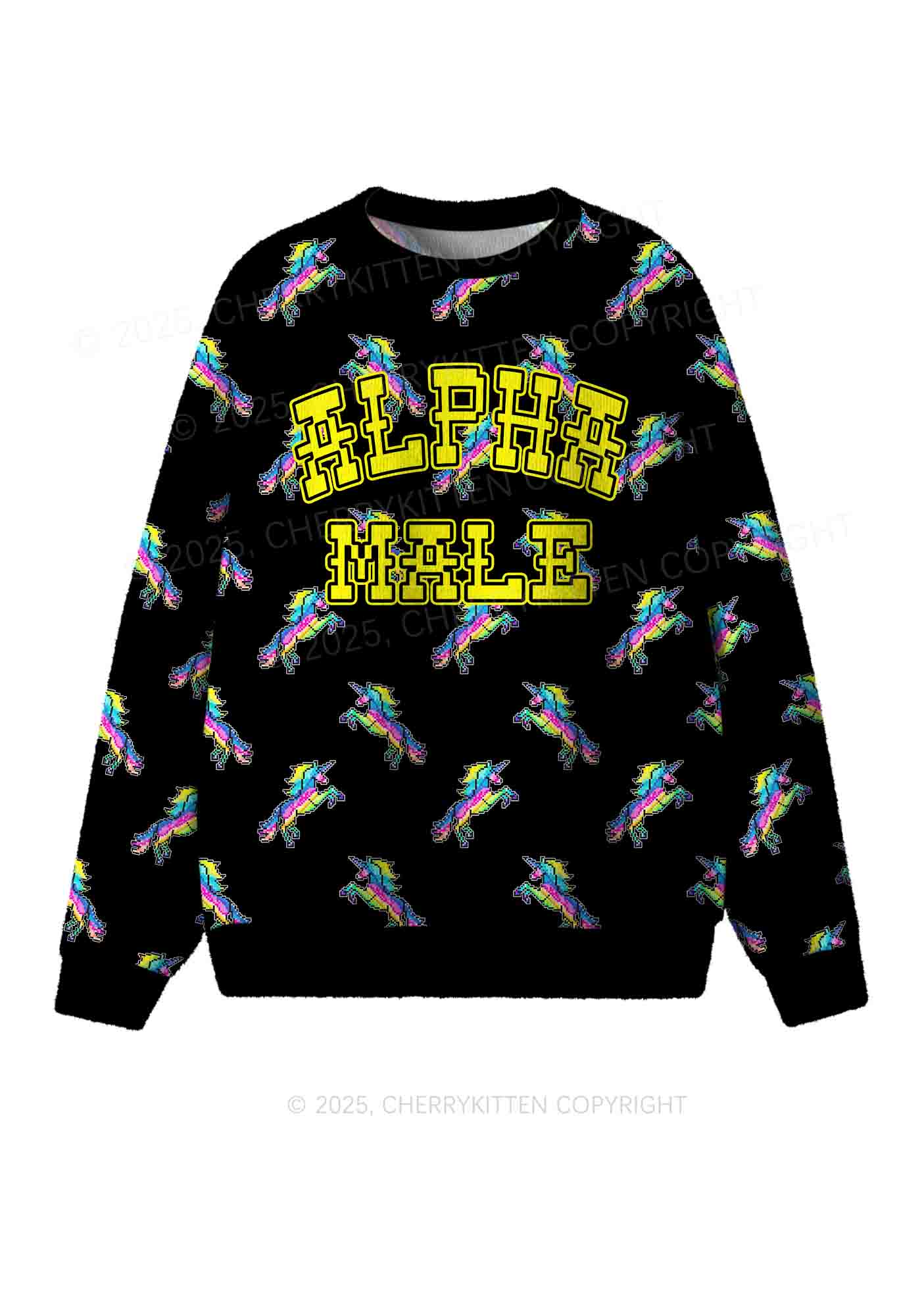 Yellow Alpha Male Y2K Christmas Knit Sweatshirt Cherrykitten
