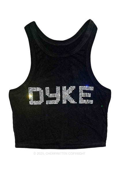 Rhinestone Dyke Pride Y2K Crop Tank Top Cherrykitten