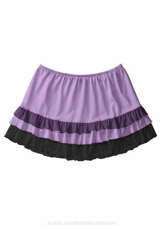 Plain Purple Y2K Print Mini Layered Skirt Cherrykitten