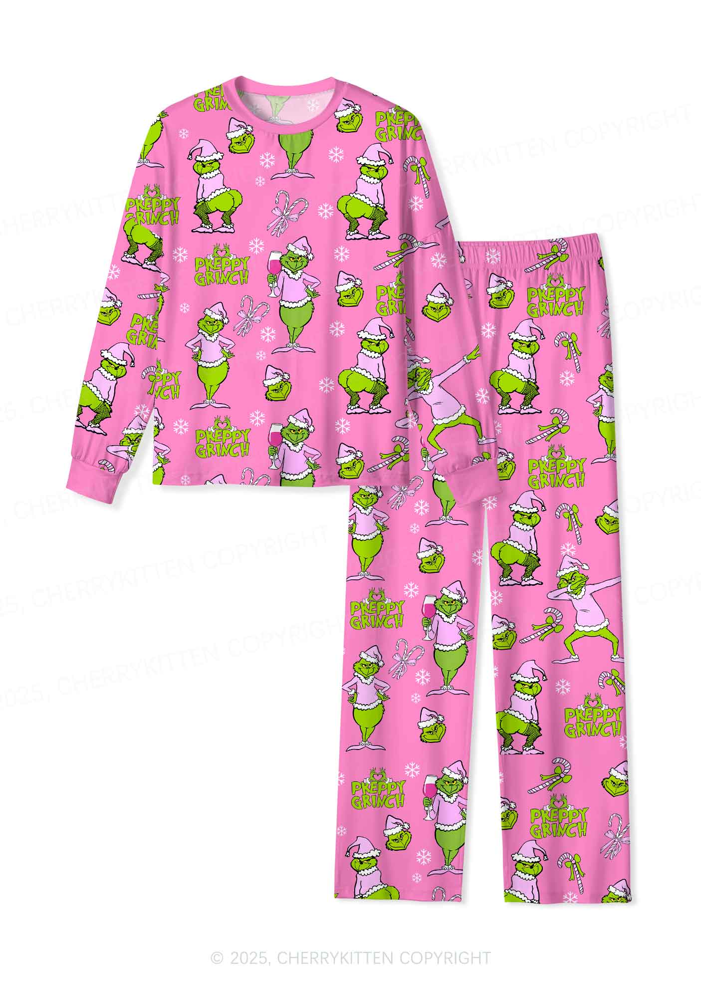 Christmas Preppy Guy Y2K Print Long Sleeve Pajama Set Cherrykitten