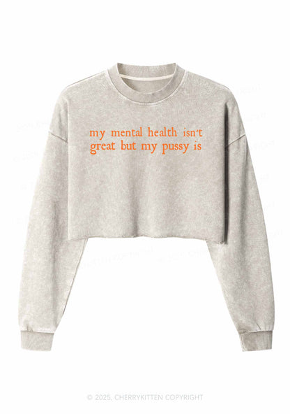 Great Mental Health Y2K Crop Washed Sweatshirts Cherrykitten