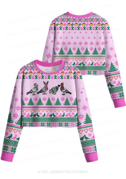 Christmas Pigeon Y2K Christmas Crop Knit Sweatshirt Cherrykitten