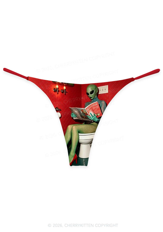 Halloween Alien On Toilet Y2K Print Bikini String Thong Cherrykitten