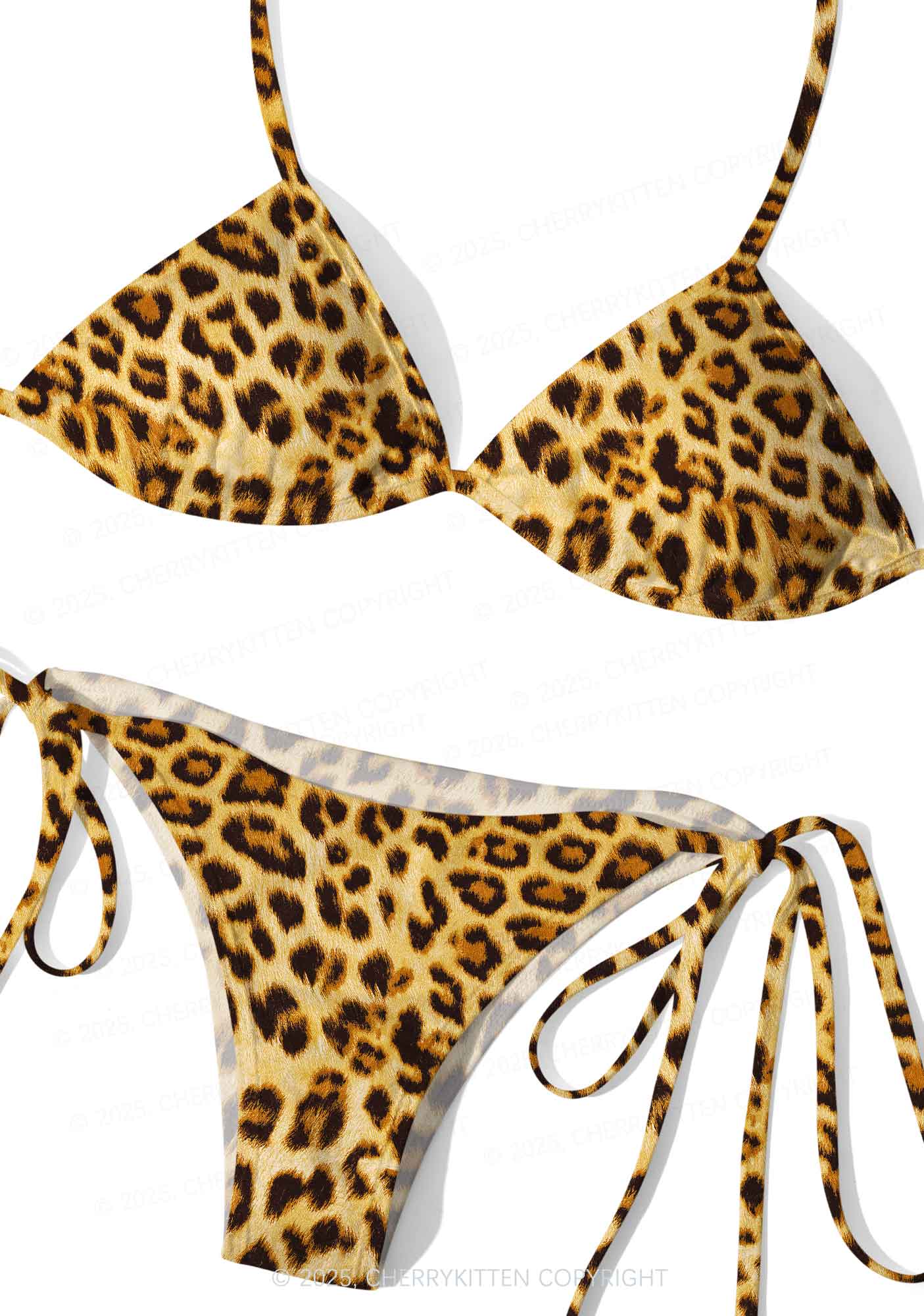 Brown Leopard Y2K Print Bikini Set Cherrykitten