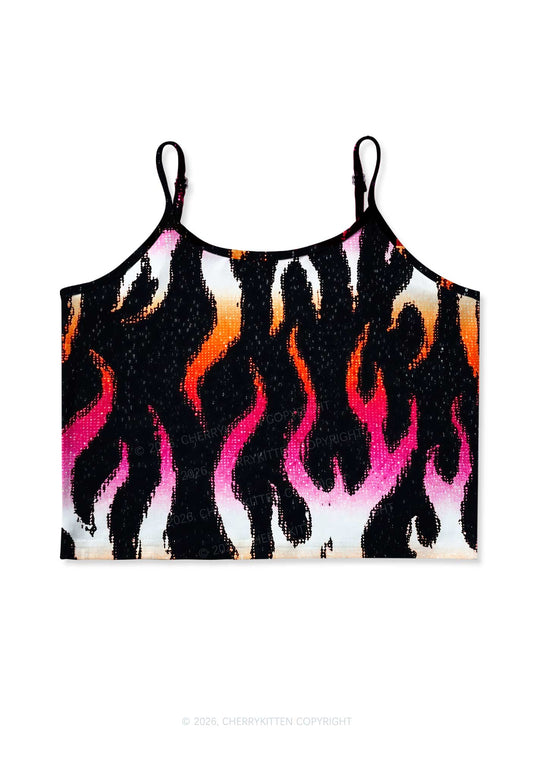 Lesbian Flame Pride Y2K Print Cami Crop Top Cherrykitten