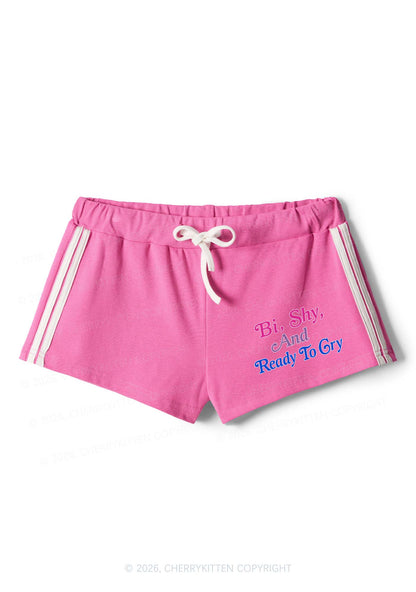 Bi Shy And Ready To Cry Pride Y2K Drawstring Mini Shorts Cherrykitten