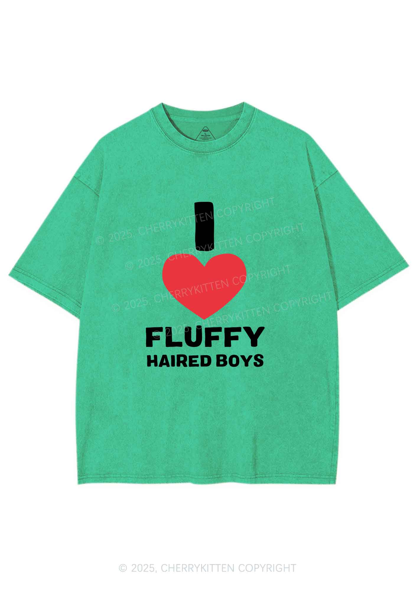 I Love Fluffy Haired Boys Y2K Shirts Washed Tee Cherrykitten