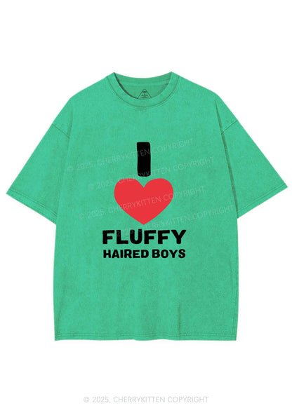 I Love Fluffy Haired Boys Y2K Shirts Washed Tee Cherrykitten