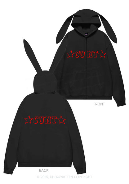 Star Count Y2K Bunny Ear Zip Hoodie Cherrykitten