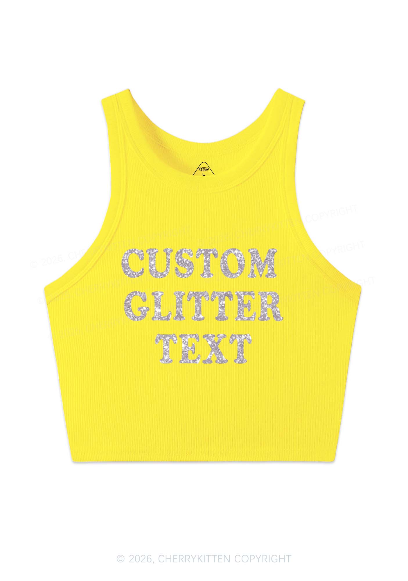 Custom Text Glitter Y2K Crop Tank Top Cherrykitten
